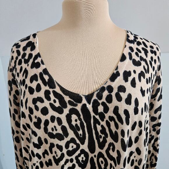 Ellison Tunic Sweater Linen Blend Animal Print V Neck Oversized Leopard Knit S - Picture 7 of 14